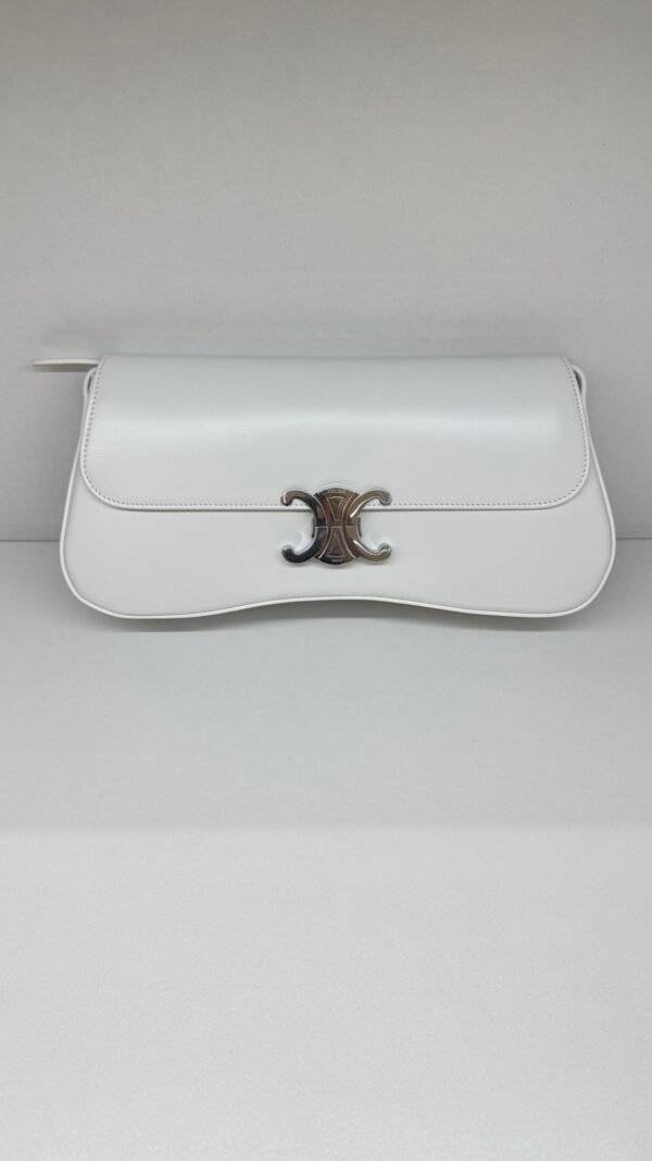 Pre-Owned/ Pre-Loved/ Second-Hand Celine Lola Bag in Calfskin, Bag in White, Silver Hardware Color, 28 x 12 x 5 cm Size, Front View