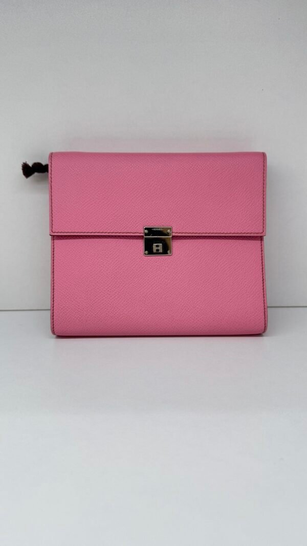 Pre-Owned/ Pre-Loved/ Second-Hand Hermes Clic 16 Wallet Crossbody, Bag in Pink, Silver Hardware (Epsom leather) Color, 16 x 15 x 3.5 cm Size, Front View
