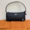 Pre-Owned/ Pre-Loved/ Second-Hand Prada 2005 Re-Edition Top Handle Shoulder Bag Nylon, Bag in Black, Silver Hardware Color, 24 x 11 x 6 CM Size, Front View