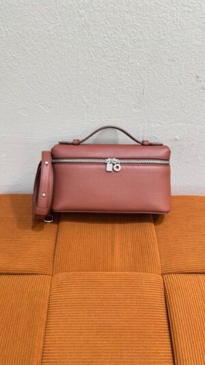 Pre-Owned/ Pre-Loved/ Second-Hand Loro Piana Lord Piana L19 Extra Pocket, Bag in Kummel Burgundy, Silver Hardware Color, 19cm Size, Front View