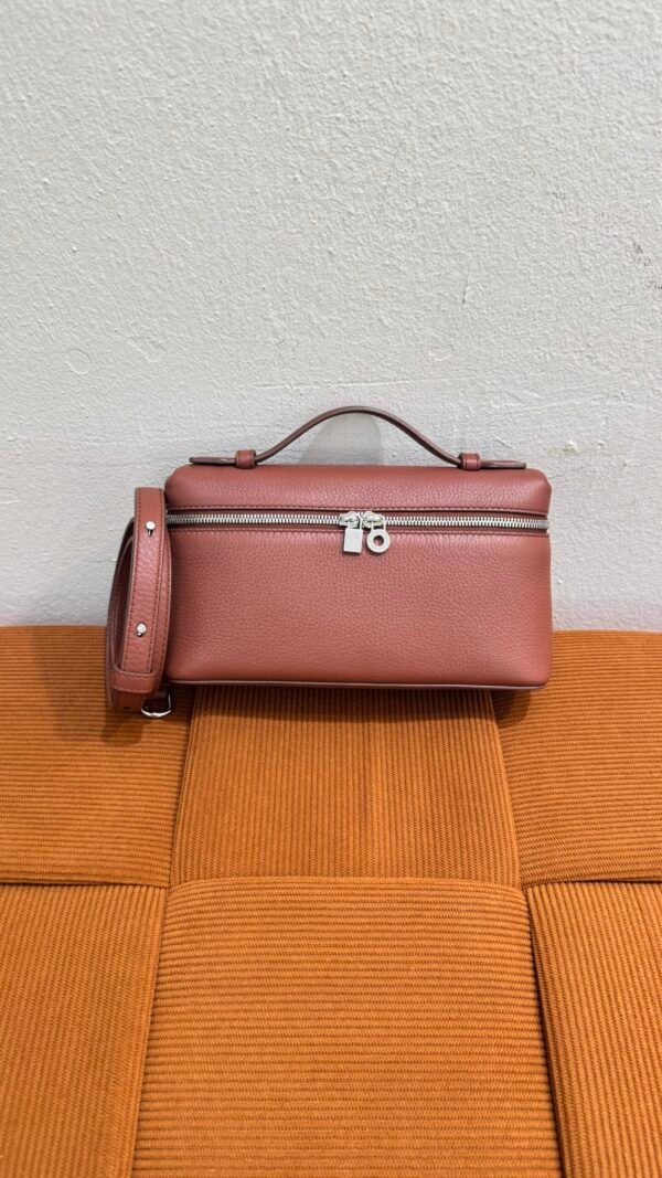 Pre-Owned/ Pre-Loved/ Second-Hand Loro Piana Lord Piana L19 Extra Pocket, Bag in Kummel Burgundy, Silver Hardware Color, 19cm Size, Front View