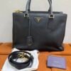 Pre-Owned/ Pre-Loved/ Second-Hand Prada Galleria Top Handle Tote Saffiano Leather, Bag in Black, Gold Hardware Color, 32 x 23 x 14cm Size, Front View