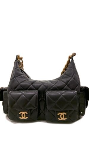 Pre-Owned/ Pre-Loved/ Second-Hand Chanel 25C Hobo Large, Bag in Black, Gold Hardware Color, 22 x 31 x 15cm (Large) Size, Front View