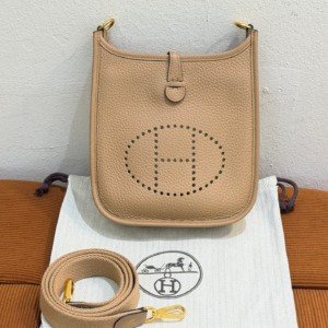 Pre-Owned/ Pre-Loved/ Second-Hand Hermes Mini Evelyne, Bag in Chai Color, Mini Size, Front View