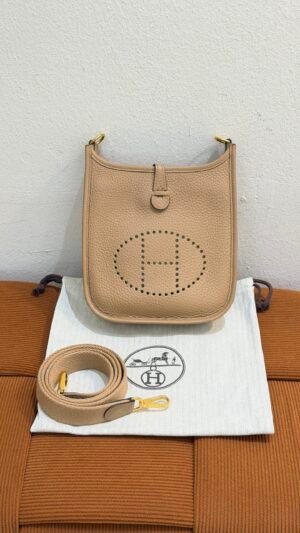 Pre-Owned/ Pre-Loved/ Second-Hand Hermes Mini Evelyn (Long Strap), Bag in Chai Color, Mini Size, Front View