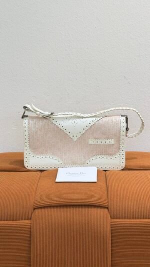 Pre-Owned/ Pre-Loved/ Second-Hand Dior Vintage Trotter Oblique Print Shoulder Bag, Bag in Pink, White Color, 26 x 13 x 6 cm Size, Front View