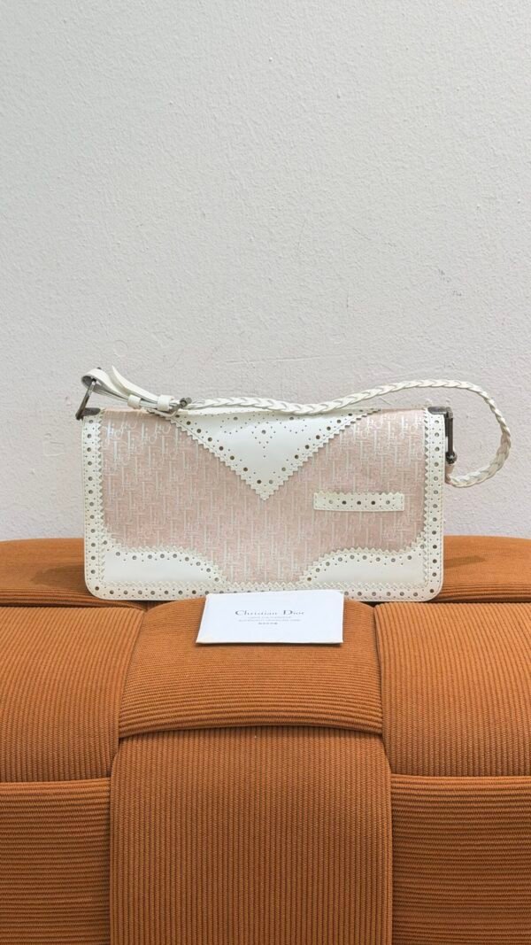 Pre-Owned/ Pre-Loved/ Second-Hand Dior Vintage Trotter Oblique Print Shoulder Bag, Bag in Pink, White Color, 26 x 13 x 6 cm Size, Front View