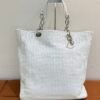 Pre-Owned/ Pre-Loved/ Second-Hand Dior Leather Tote, Bag in White, Silver Hardware Color, 38 x 41 x 11 cm Size, Front View