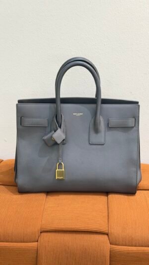 Pre-Owned/ Pre-Loved/ Second-Hand Saint Laurent (YSL) Sac De Jour Small, Bag in Grey, Gold Hardware Color, 31 x 16 x 23cm Size, Front View