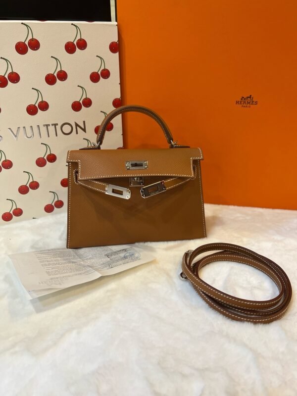 Pre-Owned/ Pre-Loved/ Second-Hand Hermes Mini Kelly 20 Epsom, Bag in Gold, Palladium Hardware Color, 20 Size, Front View