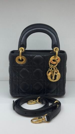 Pre-Owned/ Pre-Loved/ Second-Hand Dior Lady Dior Mini, Bag in Black, Gold Hardware Color, Mini Size, Front View