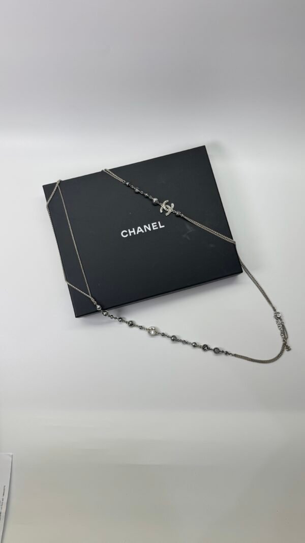 b202501513-chanel-long-necklace Pre-Owned/ Pre-Loved/ Second-Hand Chanel Long Necklace, Necklace in Silver Color, Size, Front View