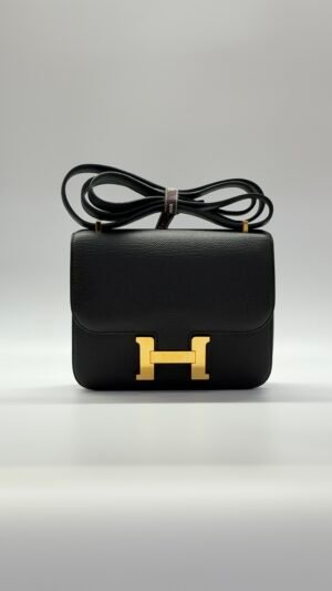Pre-Owned/ Pre-Loved/ Second-Hand Hermes Constance Mini III 18 Epsom, Bag in Black, Rose Gold Hardware Color,  Size, Front View