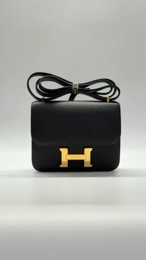 Pre-Owned/ Pre-Loved/ Second-Hand Hermes Constance Mini III 18 Epsom, Bag in Black, Rose Gold Hardware Color,  Size, Front View