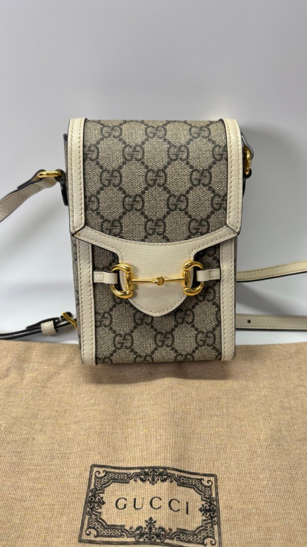 Pre-Owned/ Pre-Loved/ Second-Hand Gucci 1955 Horse Bit, Bag in White, Gold Hardware Color,  Size, Front View
