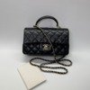 Pre-Owned/ Pre-Loved/ Second-Hand Chanel Top Handle Mini Rectangle, Bag in Black, Light Gold Hardware Color, Mini Size, Front View