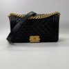 c202501505-chanel-old-medium-boy-caviar Pre-Owned/ Pre-Loved/ Second-Hand Chanel Old Medium Boy Caviar, Bag in Black, Gold Hardware Color, Old Medium Size, Front View