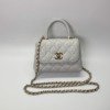 c202501506-chanel-mini-coco-handle-caviar Pre-Owned/ Pre-Loved/ Second-Hand Chanel Mini/Micro Coco Handle Caviar, Bag in Light Grey, Light Gold Hardware Color, 16 x 12 x 7 cm Size, Front View