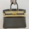 Pre-Owned/ Pre-Loved/ Second-Hand Hermes Birkin 25 Togo, Bag in Gris Meyer, Gold Hardware Color, 25 Size, Front View