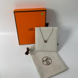 Pre-Owned/ Pre-Loved/ Second-Hand Hermes Mini Pop H Necklace, Necklace in Gold (brown) Palladium Hardware Color,  Size, Front View