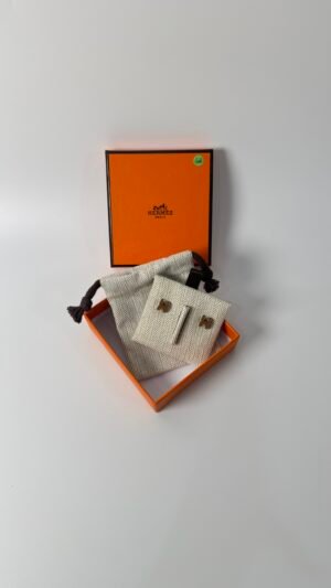 c202506526-hermes-mini-pop-h-ear-ring Pre-Owned/ Pre-Loved/ Second-Hand Hermes Mini Pop H Ear Ring, Earring in Gold (Brown) Palladium Hardware Color, Mini Size, Front View