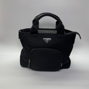Pre-Owned/ Pre-Loved/ Second-Hand Prada Nylon Tote, Bag in Black Color, missing strap Size, Front View