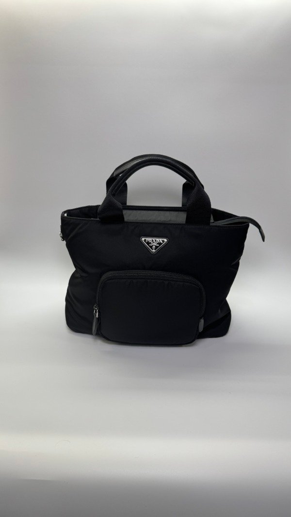 c202509533-prada-nylon-tote Pre-Owned/ Pre-Loved/ Second-Hand Prada Nylon Tote, Bag in Black Color, missing strap Size, Front View