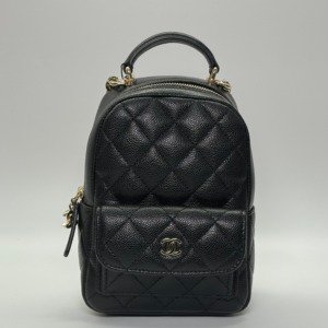 Pre-Owned/ Pre-Loved/ Second-Hand Chanel Mini Backpack Cavair, Bag in Black, Light Gold Hardware Color, Mini Size, Front View