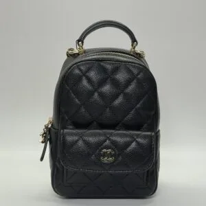 b202501560-chanel-mini-backpack-cavair-8 Pre-Owned/ Pre-Loved/ Second-Hand Chanel Mini Backpack Cavair, Bag in Black, Light Gold Hardware Color, Mini Size, Front View
