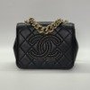 b202501562-chanel-seasonal-flap Pre-Owned/ Pre-Loved/ Second-Hand Chanel Studded Logo Mini Flap, Bag in Black, Gold Hardware Color, 18 x 14 x 5 cm Size, Front View