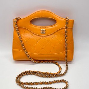 Pre-Owned/ Pre-Loved/ Second-Hand Chanel 31 Nano Bag, Bag in Orange, Light Gold Hardware Color, 17 x 20.5 x 3.5 cm Size, Front View
