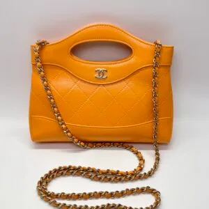 b202501602-chanel-31-nano-bag Pre-Owned/ Pre-Loved/ Second-Hand Chanel 31 Nano Bag, Bag in Orange, Light Gold Hardware Color, 17 x 20.5 x 3.5 cm Size, Front View