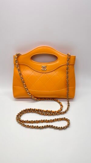 Pre-Owned/ Pre-Loved/ Second-Hand Chanel 31 Nano Bag, Bag in Orange, Light Gold Hardware Color, 17 x 20.5 x 3.5 cm Size, Front View