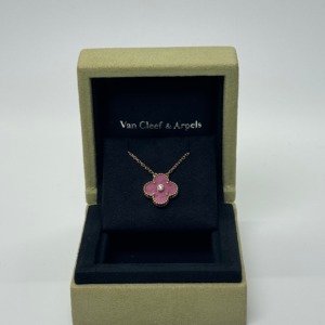 Pre-Owned/ Pre-Loved/ Second-Hand Van Cleef & Arpels (VCA) Rhodonite Pink Holiday Pendant 2021, Necklace in Pink, Rose Gold Color,  Size, Front View
