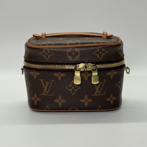 Pre-Owned/ Pre-Loved/ Second-Hand Louis Vuitton (LV) Nice Nano Vanity Bag (adapted with chain holder), Bag in Monogram Color, 14 x 10.2 x 8.5 cm Size, Front View
