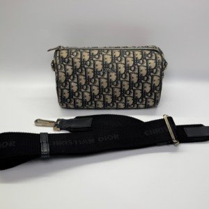 Pre-Owned/ Pre-Loved/ Second-Hand Dior Roller Messenger Bag, Bag in Dark Blue, Silver Hardware Color,  Size, Front View
