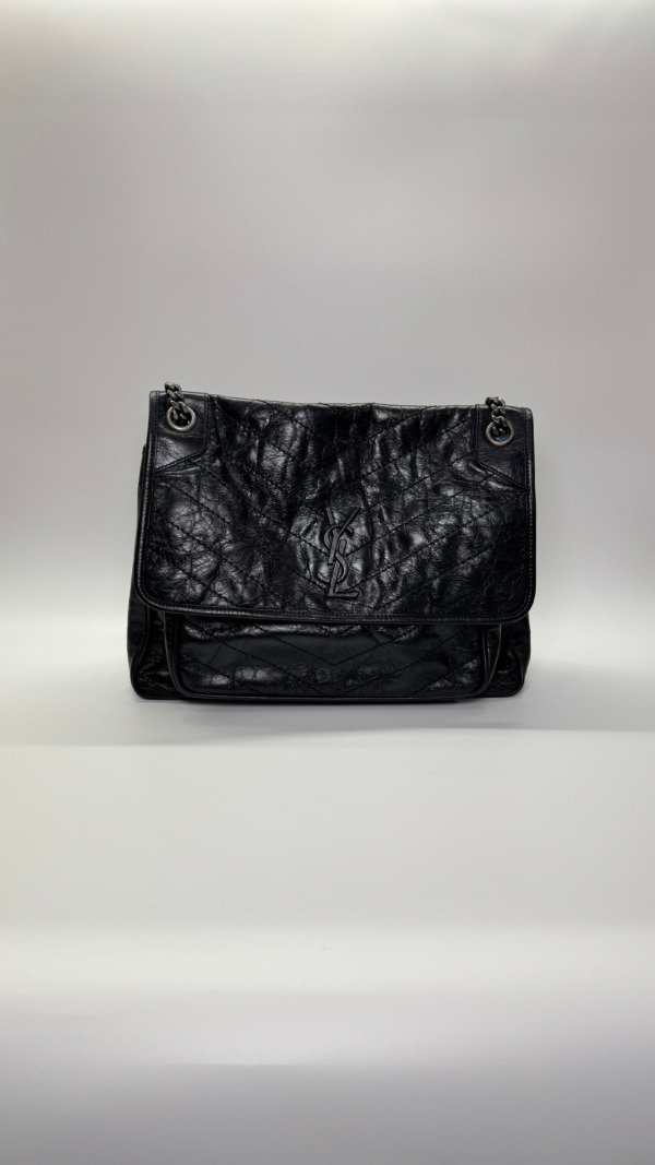 Pre-Owned/ Pre-Loved/ Second-Hand Saint Laurent (YSL) Niki Bag Large, Bag in Black, Silver Hardware Color, 32 x 22 x 12cm Size, Front View