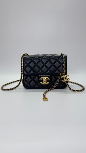 Pre-Owned/ Pre-Loved/ Second-Hand Chanel Mini Rectangle CC Adjustable Strap, Bag in Black, Gold Hardware (Shiny Lambskin) Color, 13 x 18 x 7 cm Size, Front View