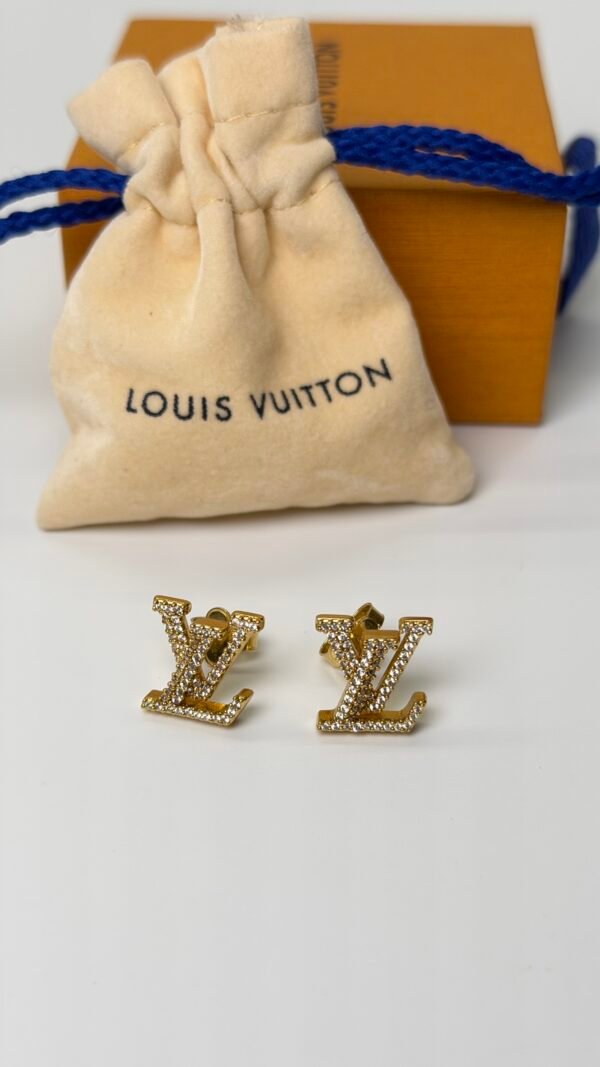 c202505547-louis-vuitton-lv-lv-crystal-earrings Pre-Owned/ Pre-Loved/ Second-Hand Louis Vuitton (LV) LV Crystal Earrings, Earring in Yellow Gold Color, 1.2cm Size, Front View