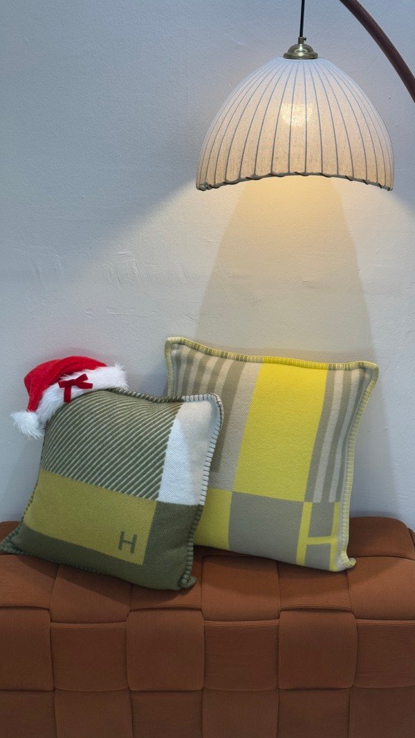 Pre-Owned/ Pre-Loved/ Second-Hand Hermes Hermes Ithaque Pillow, Others in Green Color, 50 x 50 cm Size, Front View