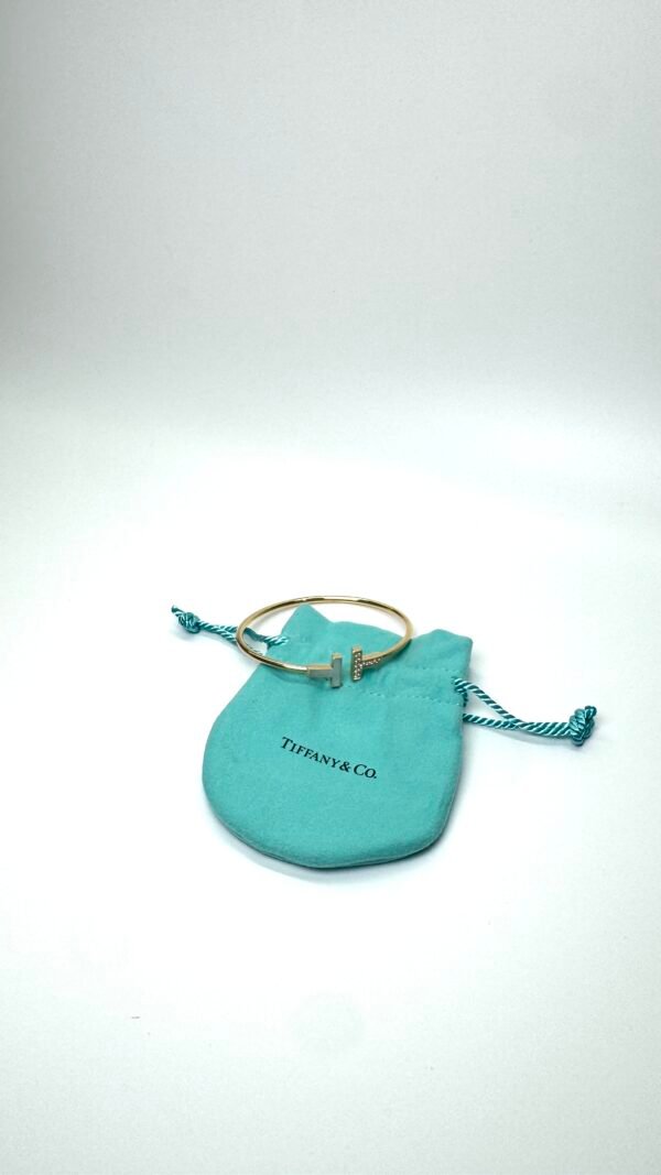 c202508569-tiffany-co-t-wire-diamond-mother-of-pearl-bracelet Pre-Owned/ Pre-Loved/ Second-Hand Tiffany & Co. T Wire Diamond & Mother of Pearl Bracelet, Bracelet in Rose Gold Color, Medium (14.5-16cm) Size, Front View