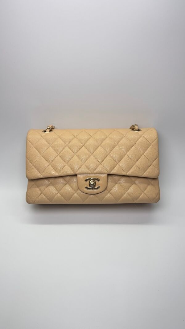 b202501511-chanel-medium-classic-flap-cavair Pre-Owned/ Pre-Loved/ Second-Hand Chanel Medium Classic Flap Cavair, Bag in Beige, Light Gold Hardware Color, Medium Size, Front View