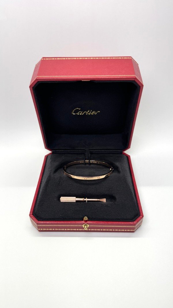 b202503656-cartier-love-bracelet-small-model Pre-Owned/ Pre-Loved/ Second-Hand Cartier Love Bracelet Small Model, Bracelet in Rose Gold Color, 17 Size, Front View