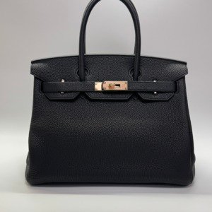 Pre-Owned/ Pre-Loved/ Second-Hand Hermes Birkin 30 (Kept Unused) Togo RGHW, Bag in Black, Rose Gold Hardware Color, 30 Size, Front View