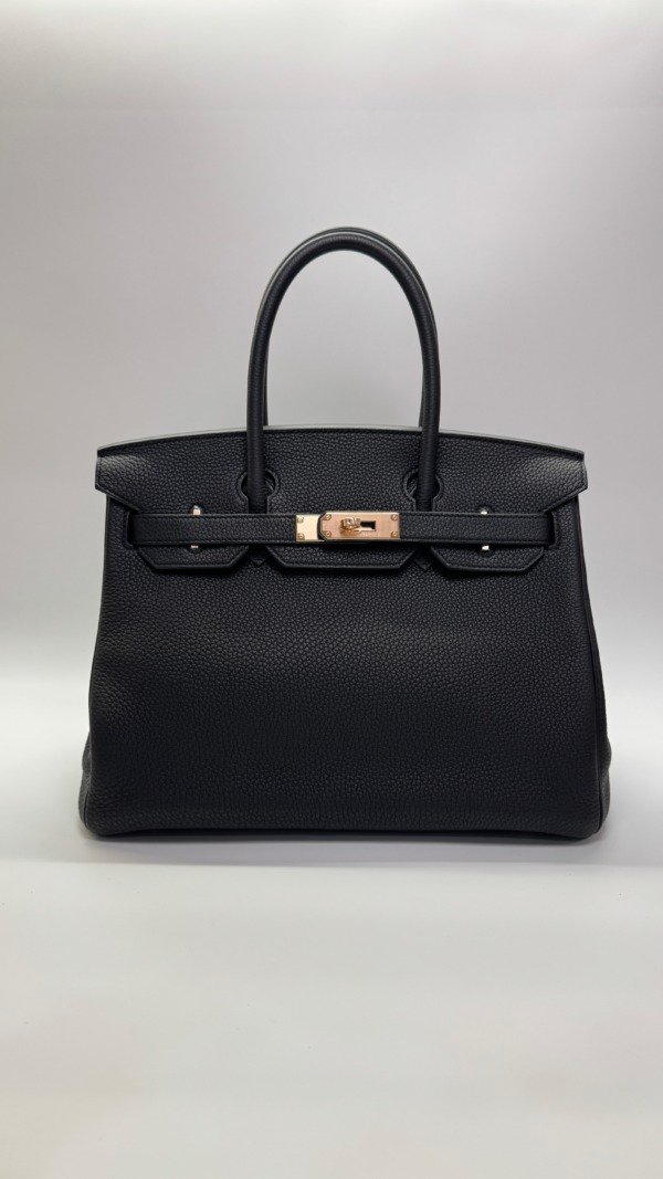 b202506620-hermes-birkin-30-4 Pre-Owned/ Pre-Loved/ Second-Hand Hermes Birkin 30 (Kept Unused) Togo RGHW, Bag in Black, Rose Gold Hardware Color, 30 Size, Front View