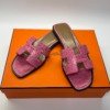 b202506643-hermes-oran-sandals-lizzard Pre-Owned/ Pre-Loved/ Second-Hand Hermes Oran Sandals Lizzard, Shoe in Pink Color, 36 Size, Front View