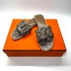 Pre-Owned/ Pre-Loved/ Second-Hand Hermes Omaha Sandals Lizzard, Shoe in Grey Color, 36 Size, Front View