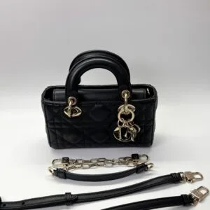 b202513618-dior-micro-lady-d-joy-dual-strap Pre-Owned/ Pre-Loved/ Second-Hand Dior Micro Lady D-Joy Dual Strap, Bag in Black, Gold Hardware Color, 16 x 9 x 5 cm Size, Front View