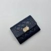 Pre-Owned/ Pre-Loved/ Second-Hand Chanel Boy Flap Card Holder, Wallet in Dark Blue Color,  Size, Front View