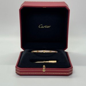Pre-Owned/ Pre-Loved/ Second-Hand Cartier Paved Diamond Small Model, Bracelet in Rose Gold Color, 17 Size, Front View